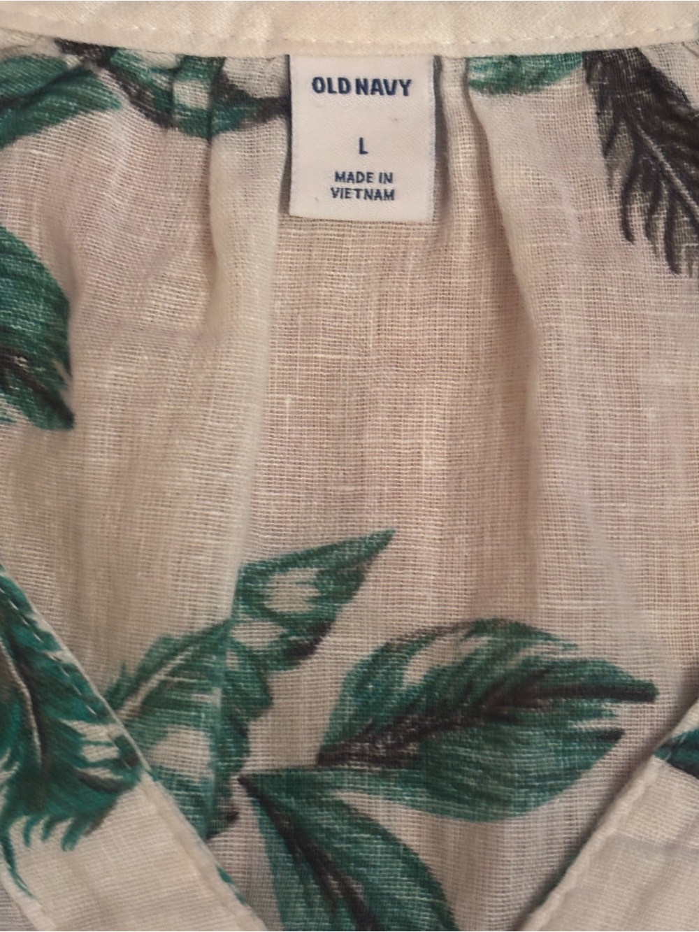 Old Navy Linen Blend Tropical Floral Print Blouse Tie Sleeve Size Large Top - Picture 3 of 9